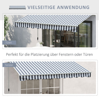 Awning Retractable Sunshade Hand Crank Balcony Aluminum Grey White 2.95 x 2.45 m