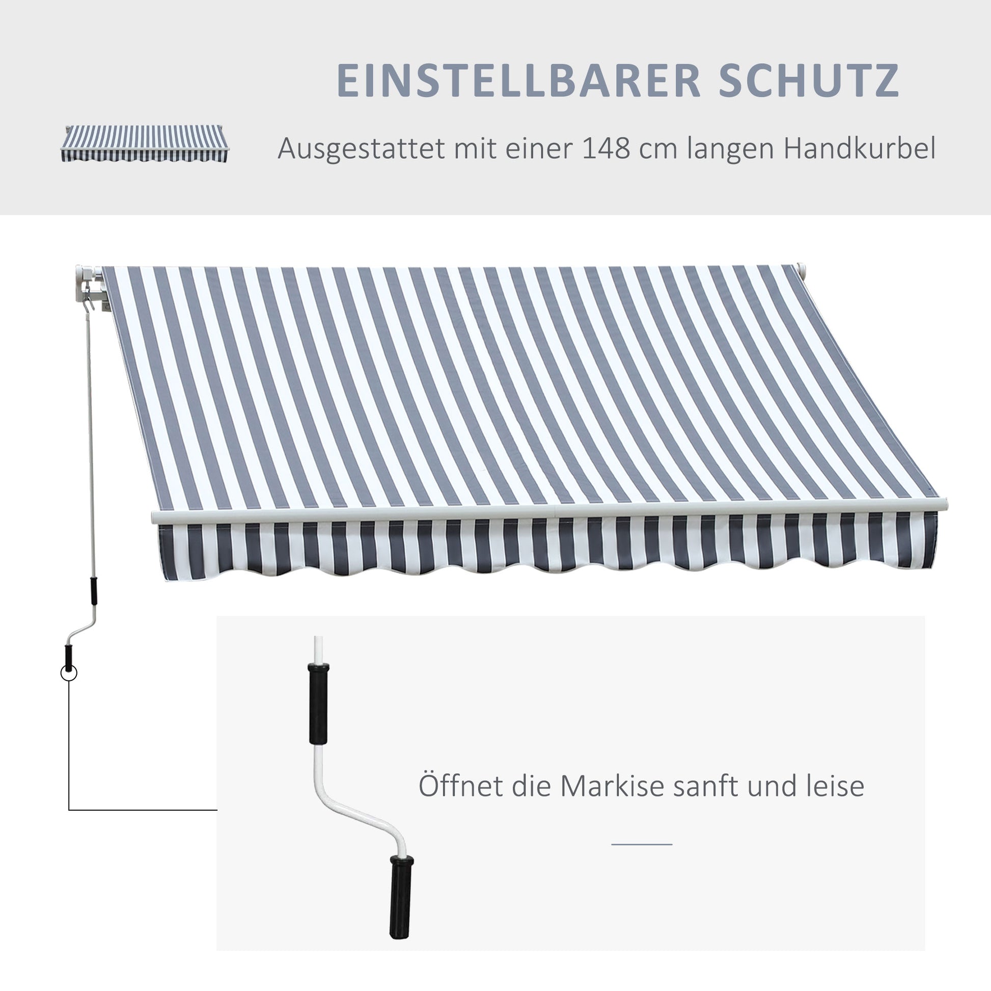 Awning Retractable Sunshade Hand Crank Balcony Aluminum Grey White 2.95 x 2.45 m