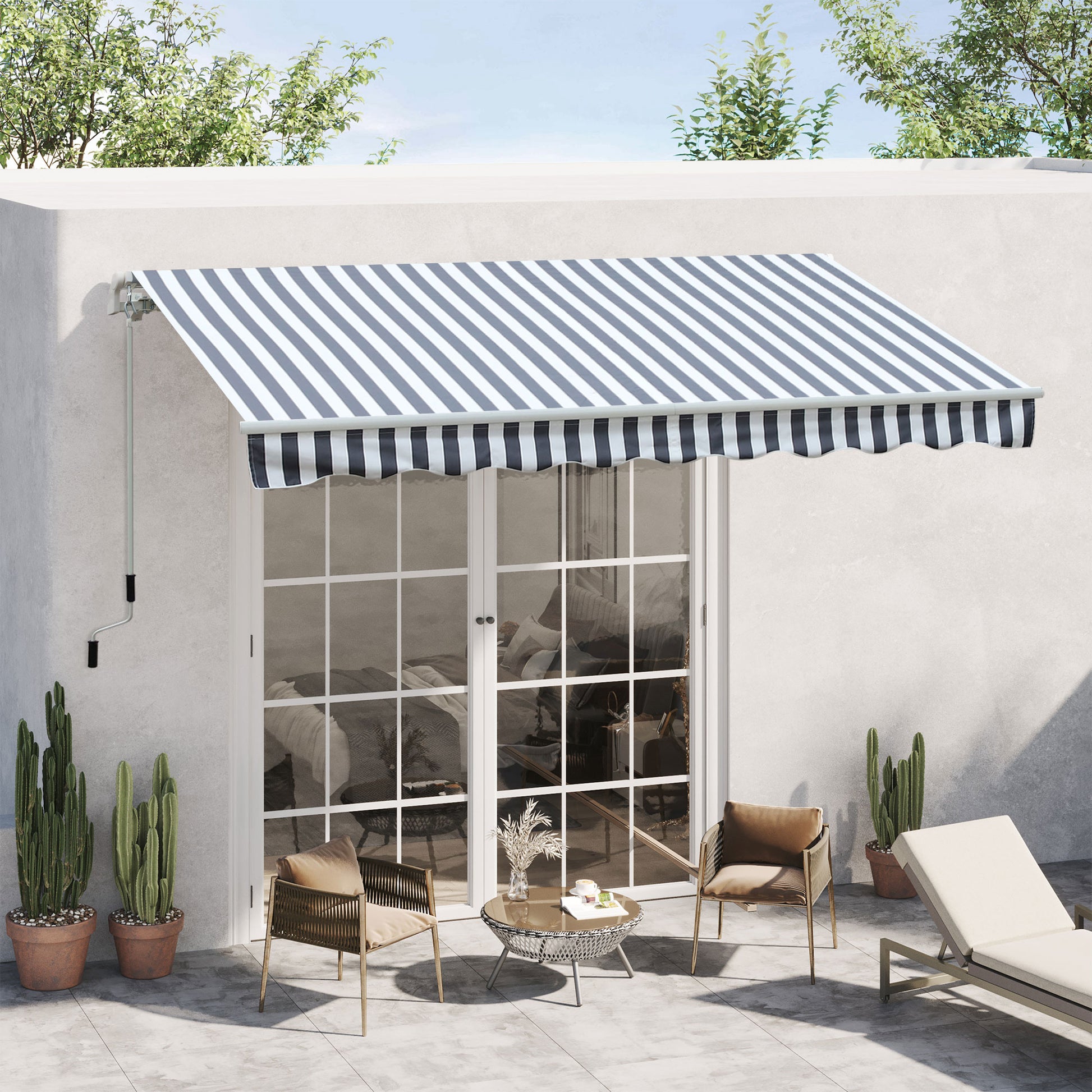 Awning Retractable Sunshade Hand Crank Balcony Aluminum Grey White 2.95 x 2.45 m