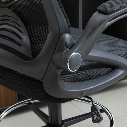Office Chair Ergonomic Desk Chair with Flip-Up Armrests and Adjustable Foot Ring, Height Adjustable Swivel Chair Drafting Chair with Tilt Function, Mesh Black