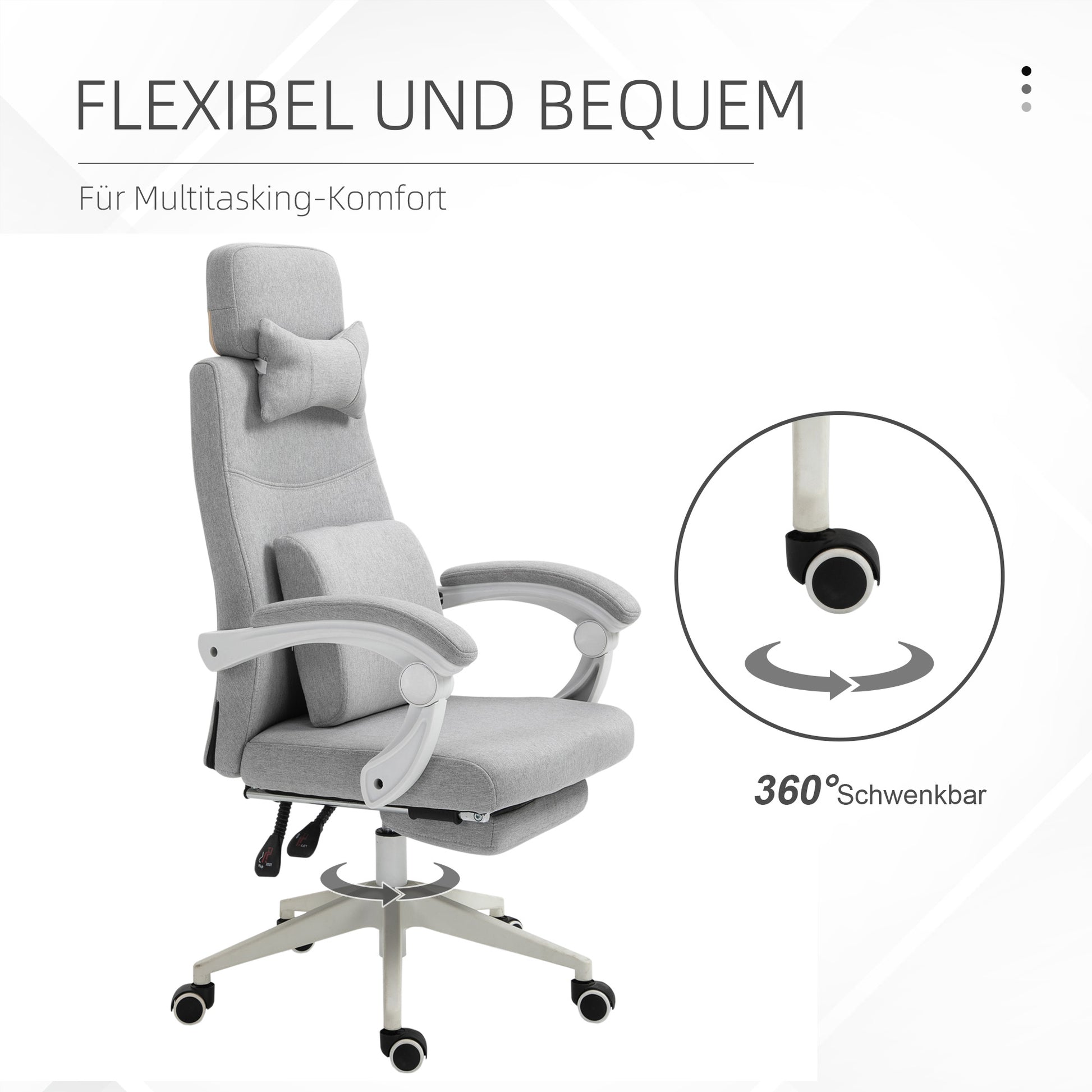 Office Chair, Ergonomic Desk Chair with Headrest, Lumbar Pillow, Height Adjustable Gaming Chair with Footrest, High Backrest, Gray 62 x 68 x 117-127 cm