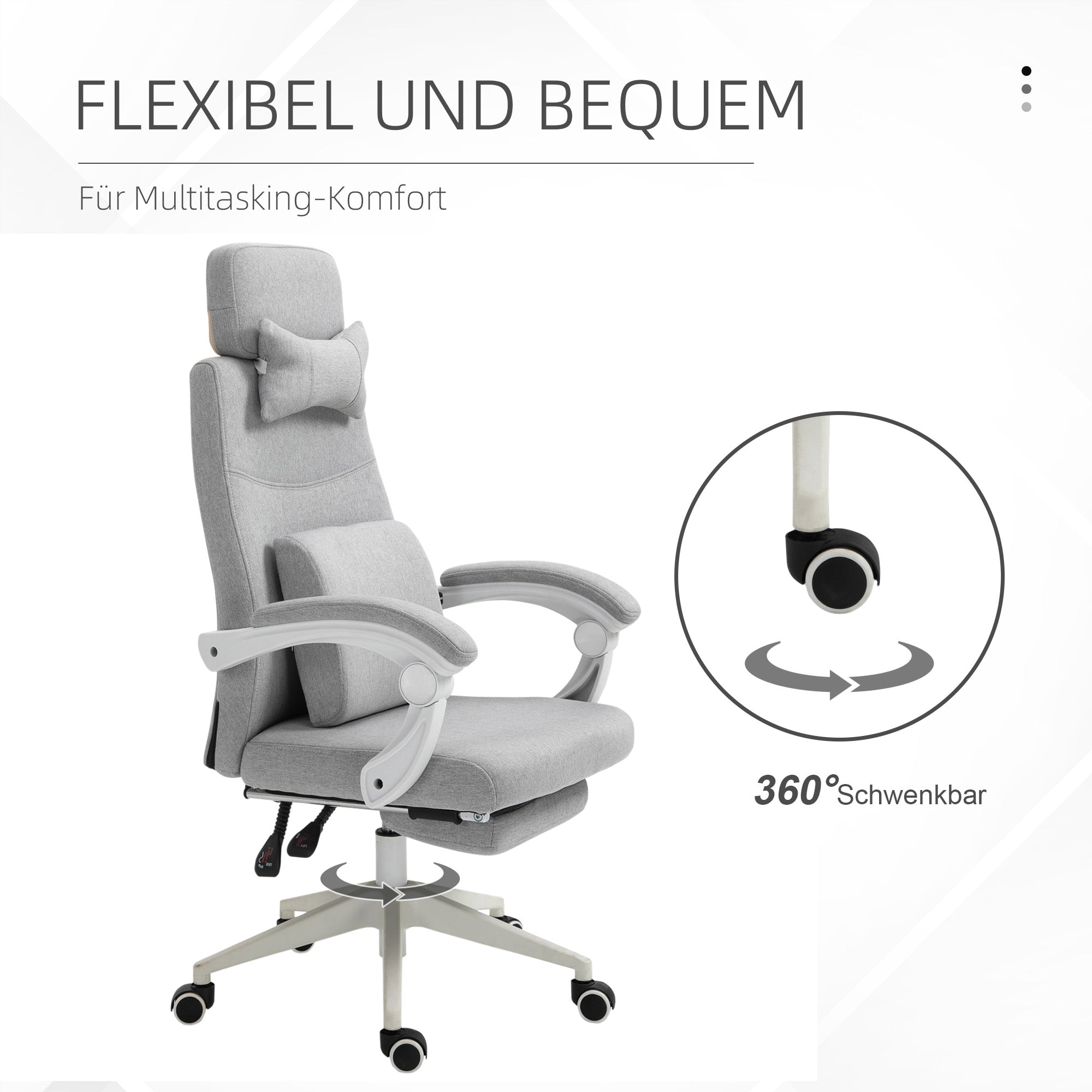 Office Chair, Ergonomic Desk Chair with Headrest, Lumbar Pillow, Height Adjustable Gaming Chair with Footrest, High Backrest, Gray 62 x 68 x 117-127 cm