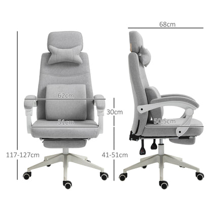 Office Chair, Ergonomic Desk Chair with Headrest, Lumbar Pillow, Height Adjustable Gaming Chair with Footrest, High Backrest, Gray 62 x 68 x 117-127 cm