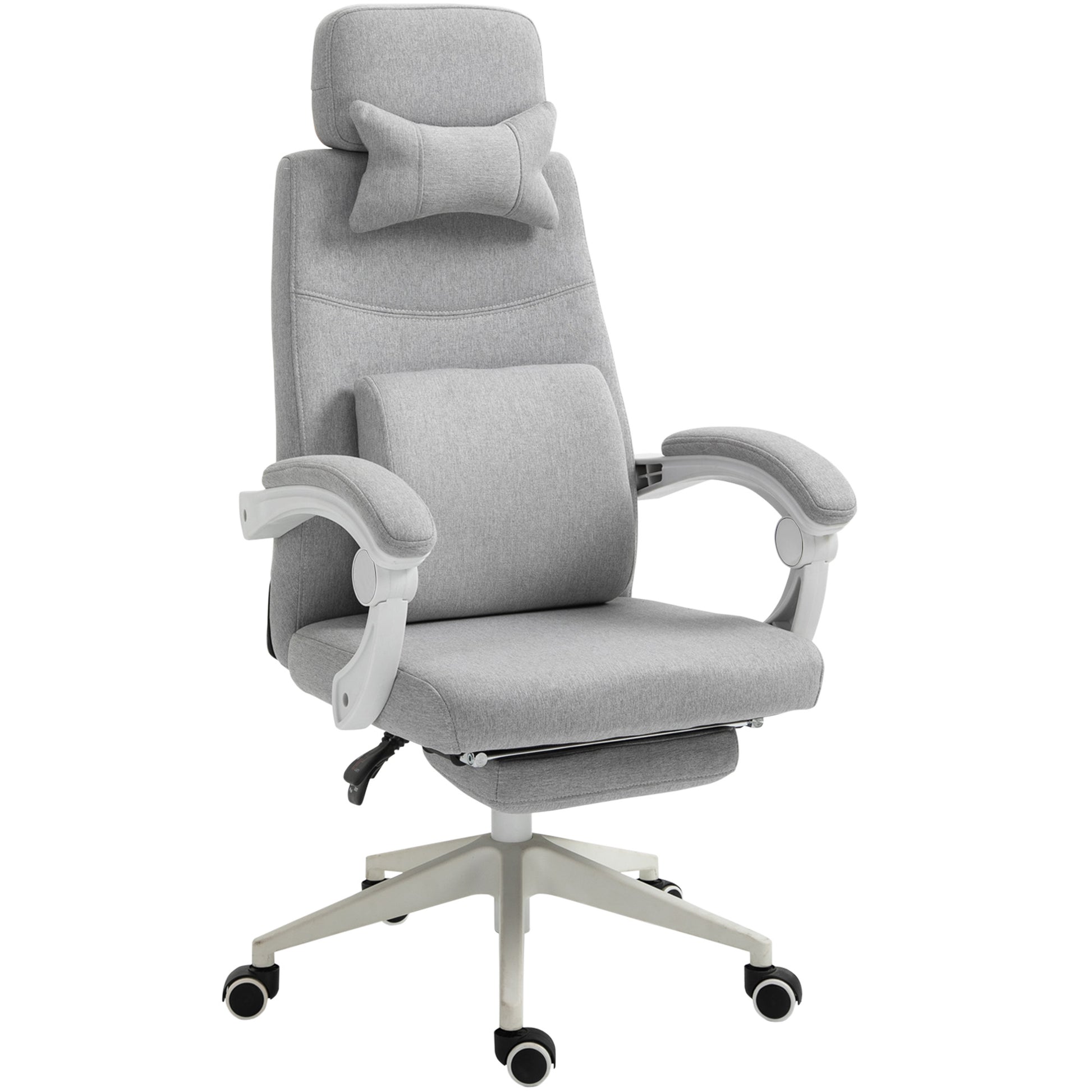 Office Chair, Ergonomic Desk Chair with Headrest, Lumbar Pillow, Height Adjustable Gaming Chair with Footrest, High Backrest, Gray 62 x 68 x 117-127 cm
