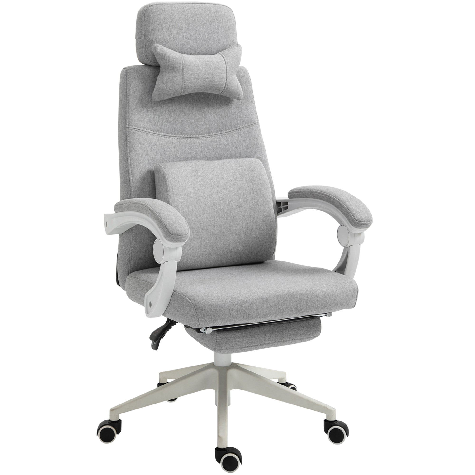 Office Chair, Ergonomic Desk Chair with Headrest, Lumbar Pillow, Height Adjustable Gaming Chair with Footrest, High Backrest, Gray 62 x 68 x 117-127 cm