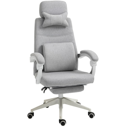 Office Chair, Ergonomic Desk Chair with Headrest, Lumbar Pillow, Height Adjustable Gaming Chair with Footrest, High Backrest, Gray 62 x 68 x 117-127 cm