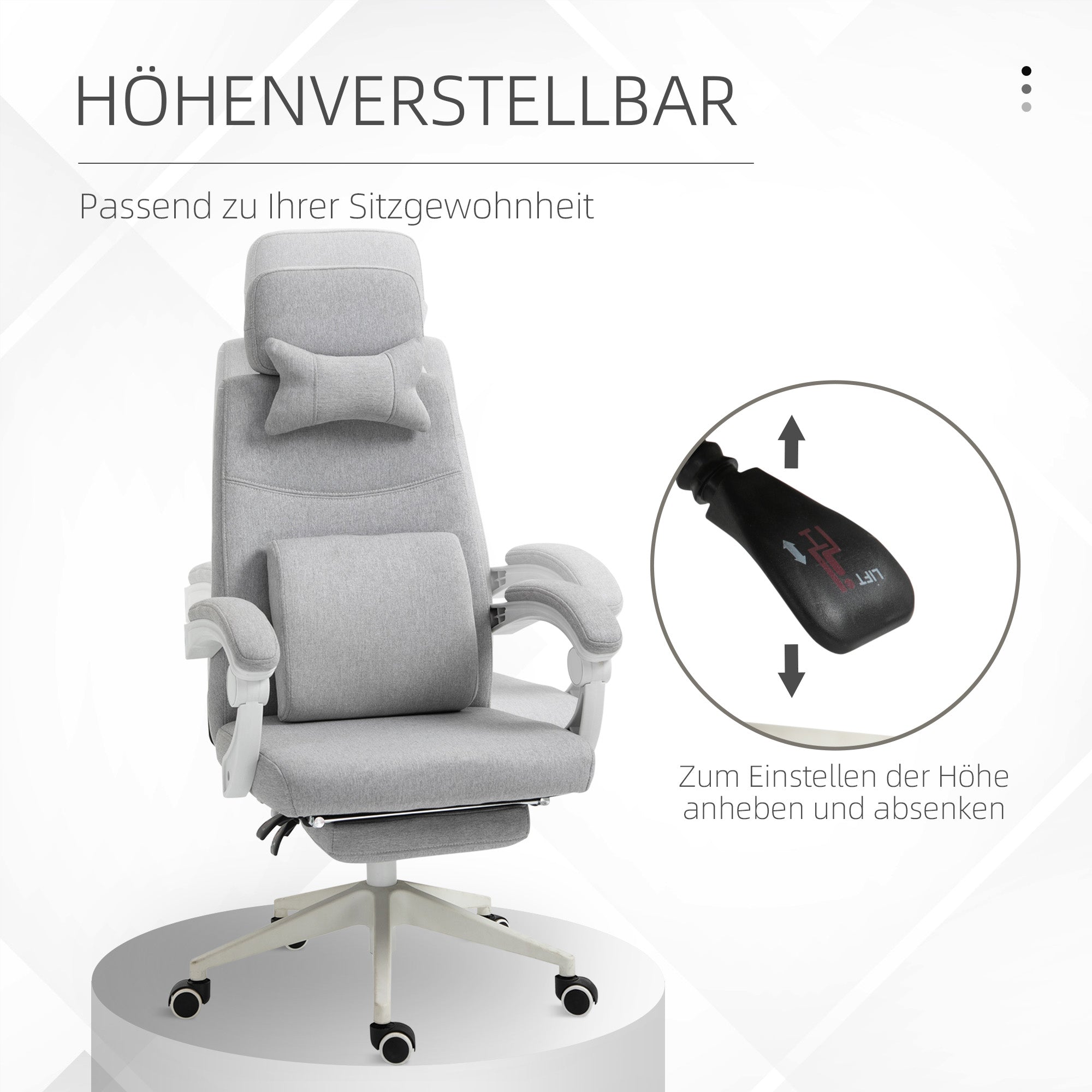 Office Chair, Ergonomic Desk Chair with Headrest, Lumbar Pillow, Height Adjustable Gaming Chair with Footrest, High Backrest, Gray 62 x 68 x 117-127 cm