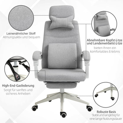 Office Chair, Ergonomic Desk Chair with Headrest, Lumbar Pillow, Height Adjustable Gaming Chair with Footrest, High Backrest, Gray 62 x 68 x 117-127 cm