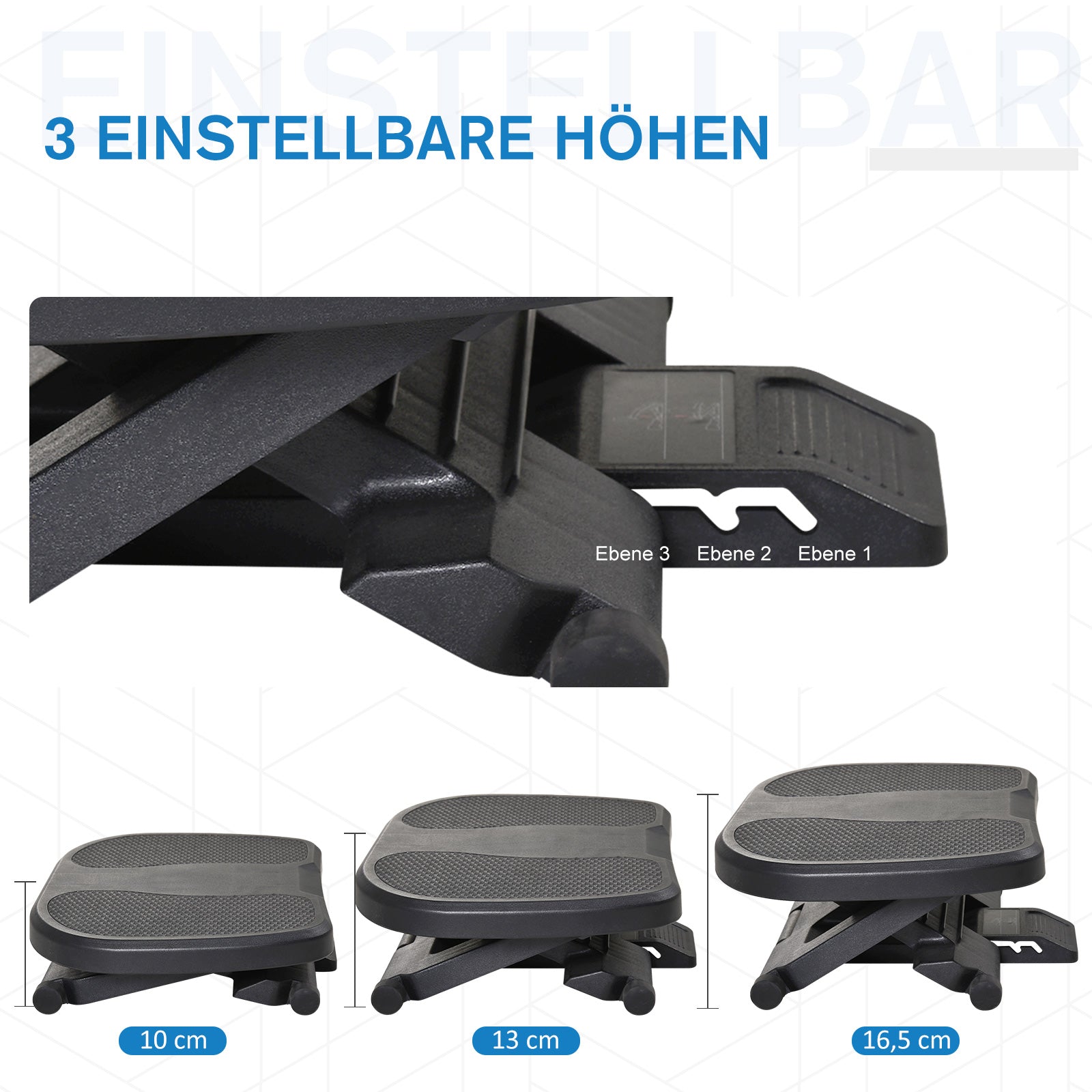 Desk Footrest Ergonomic 3 Level Adjustable Footrest Non-Slip Footstool with Massage Function Footstool for Home Office, Home, Office
