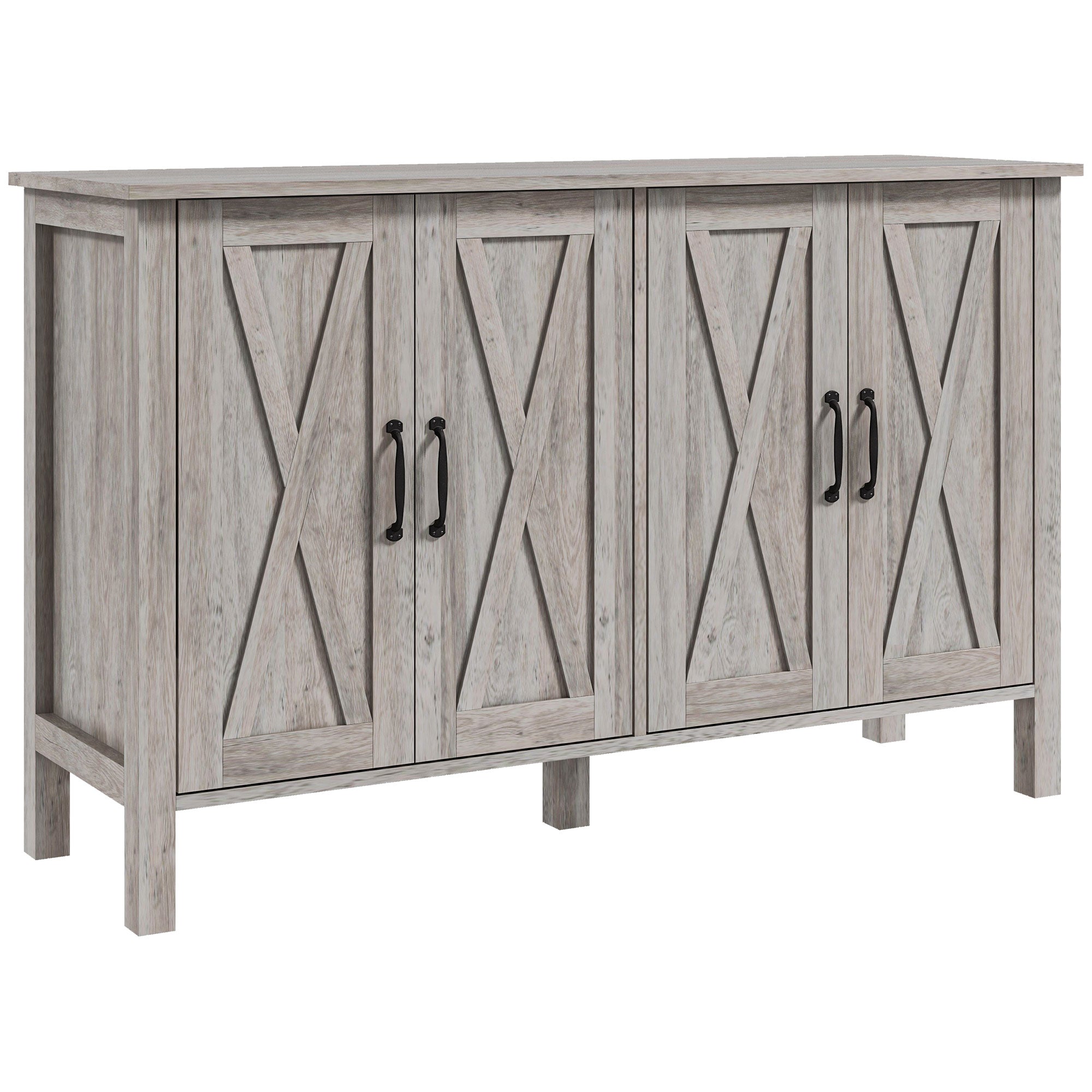 Low Rustic Style Kitchen Cabinet with 2 Adjustable Shelves, TV Buffet for up to 55 inches with 4 Wooden Doors, 120x37x75 cm, Gray