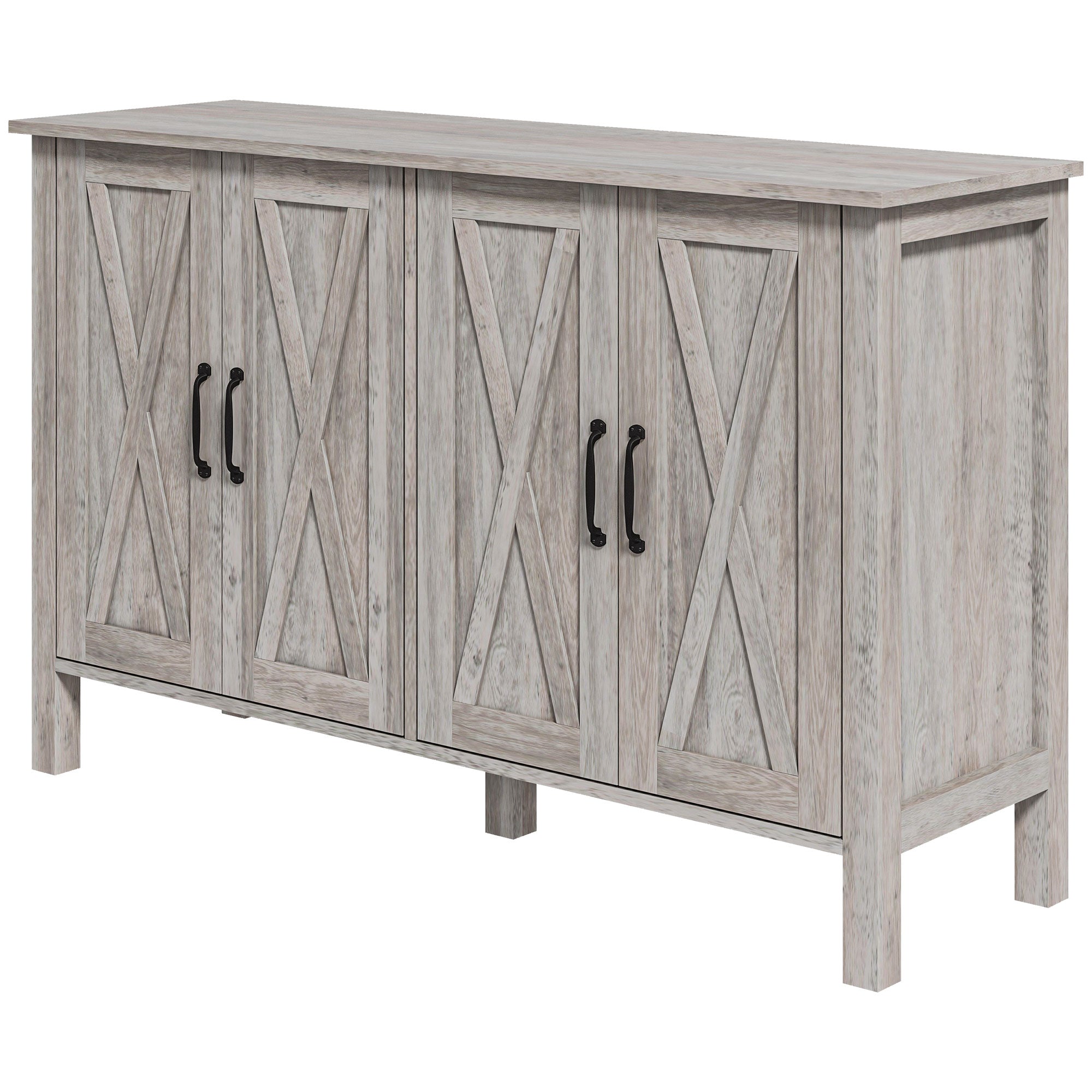 Low Rustic Style Kitchen Cabinet with 2 Adjustable Shelves, TV Buffet for up to 55 inches with 4 Wooden Doors, 120x37x75 cm, Gray