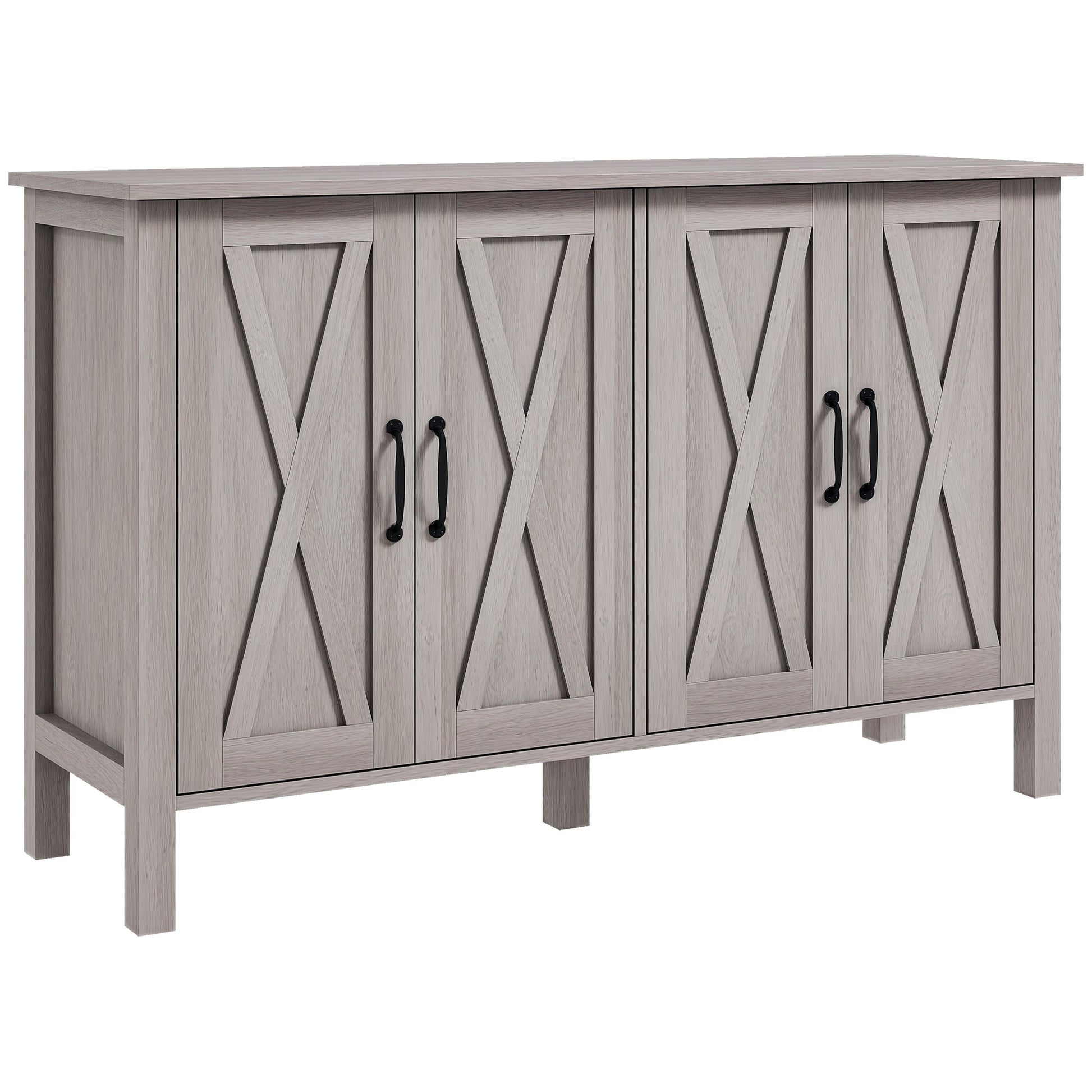 Low Rustic Style Kitchen Cabinet with 2 Adjustable Shelves, TV Buffet for up to 55 inches with 4 Wooden Doors, 120x37x75 cm, Gray
