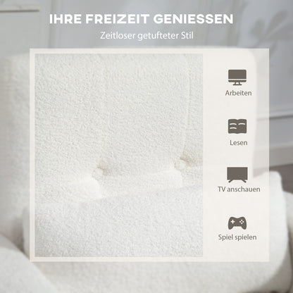 Lounge Chair with Lumbar Pillow, Upholstered Padded Chair with Wooden Legs, Fleece Fabric, Recliner Armchair for Living Room, Bedroom, White