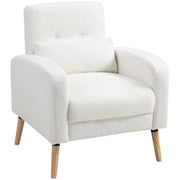 Lounge Chair with Lumbar Pillow, Upholstered Padded Chair with Wooden Legs, Fleece Fabric, Recliner Armchair for Living Room, Bedroom, White