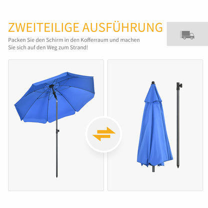 Beach Umbrella Ø180 cm UV 50+ Windproof Stable Beach Umbrella with UV Protection Stormproof Balcony Umbrella Foldable Garden Umbrella Safe Sun Protection for Travel Beach Balcony Camping Blue
