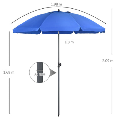 Beach Umbrella Ø180 cm UV 50+ Windproof Stable Beach Umbrella with UV Protection Stormproof Balcony Umbrella Foldable Garden Umbrella Safe Sun Protection for Travel Beach Balcony Camping Blue