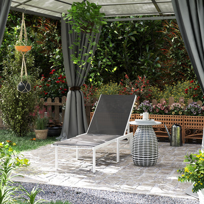 Sun Lounger with Adjustable 5-Level Backrest, Garden Sun Lounger with Breathable Steel and 550g/m² Textilene Seat, for Beach, Pool, and Garden, 60x166x84 cm, Gray