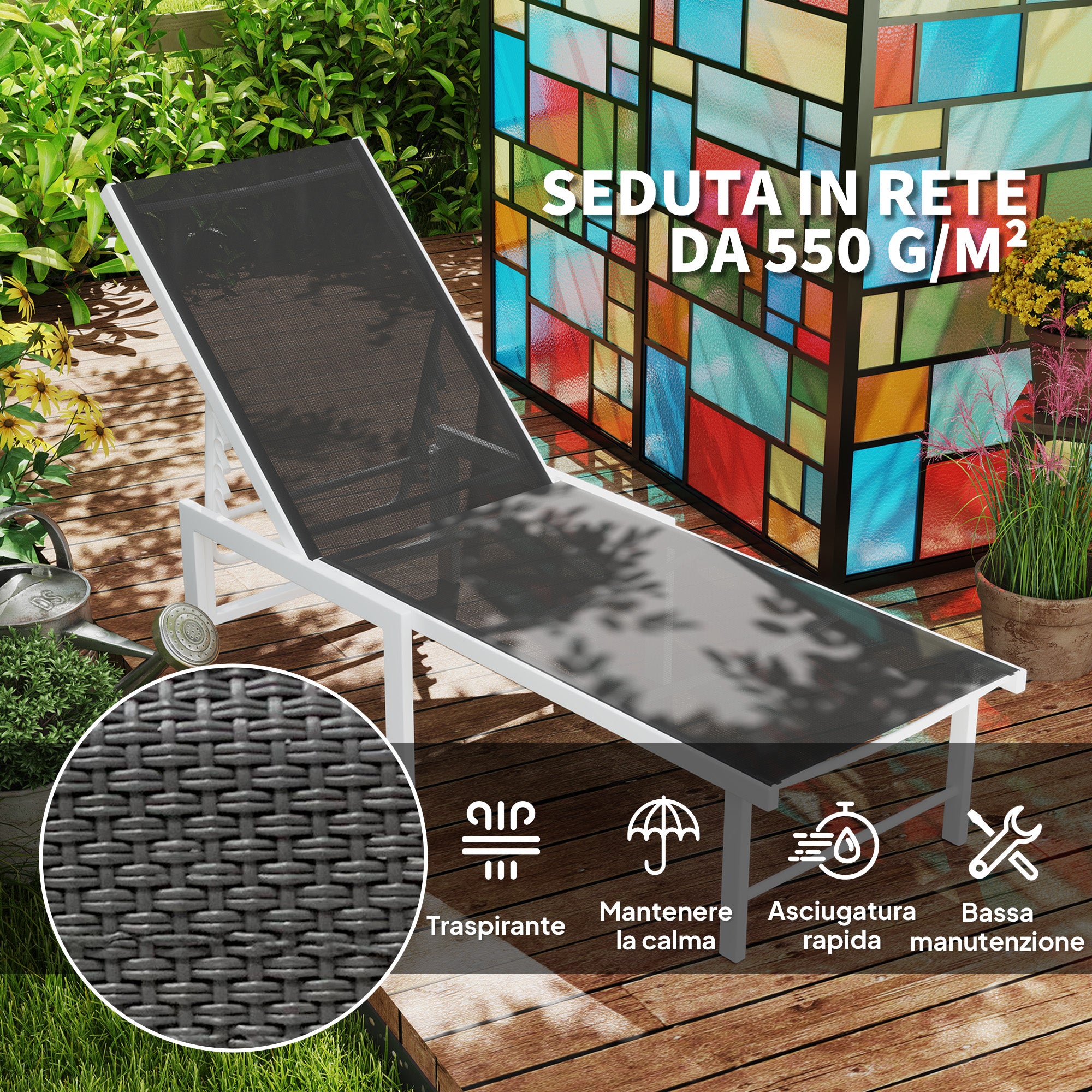 Sun Lounger with Adjustable 5-Level Backrest, Garden Sun Lounger with Breathable Steel and 550g/m² Textilene Seat, for Beach, Pool, and Garden, 60x166x84 cm, Gray