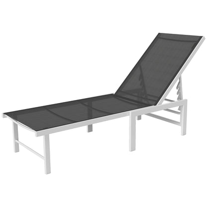 Sun Lounger with Adjustable 5-Level Backrest, Garden Sun Lounger with Breathable Steel and 550g/m² Textilene Seat, for Beach, Pool, and Garden, 60x166x84 cm, Gray