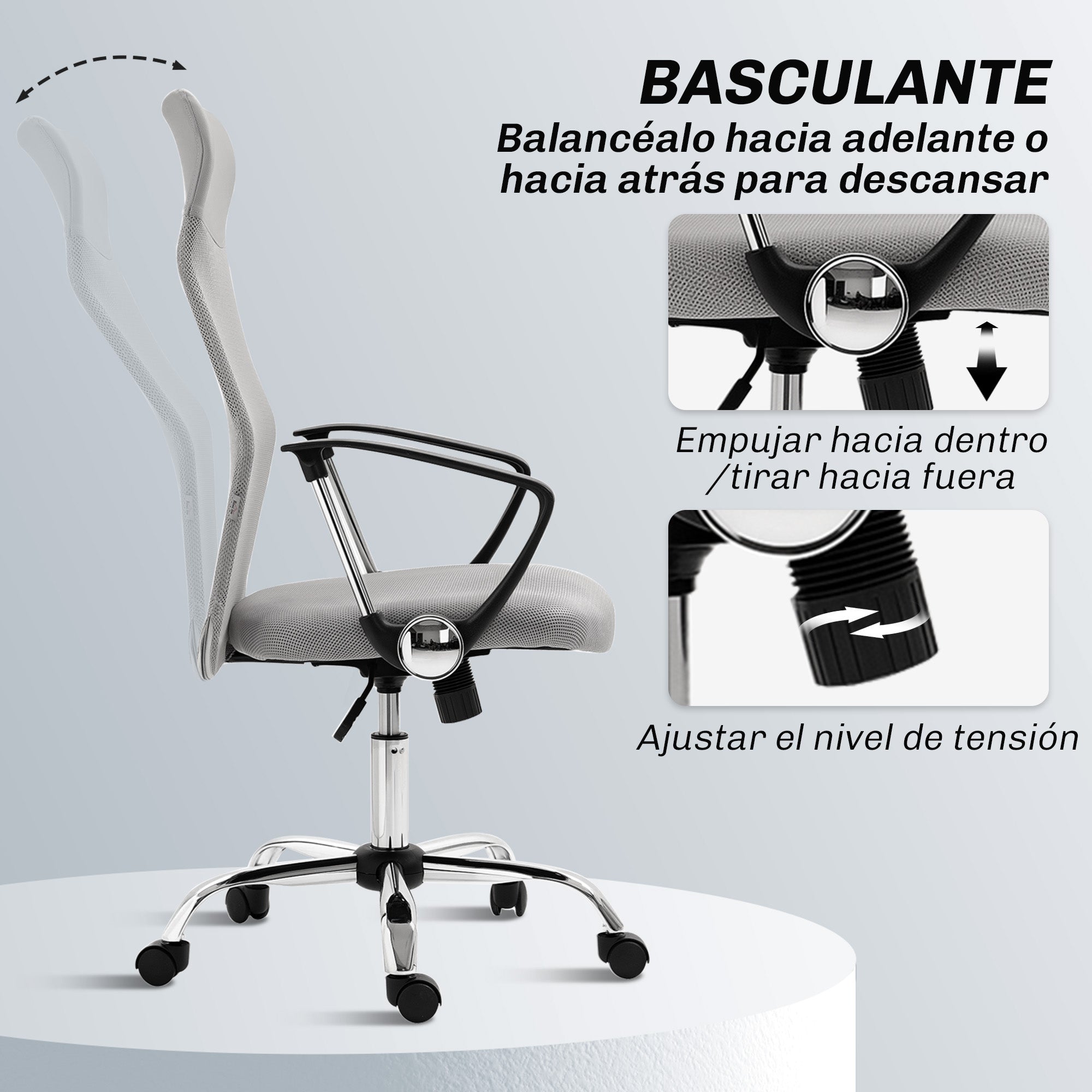 Mesh Office Chair Reclining Swivel Desk Chair with Adjustable Height Breathable Back and Seat Load 120 kg for Study Light Gray