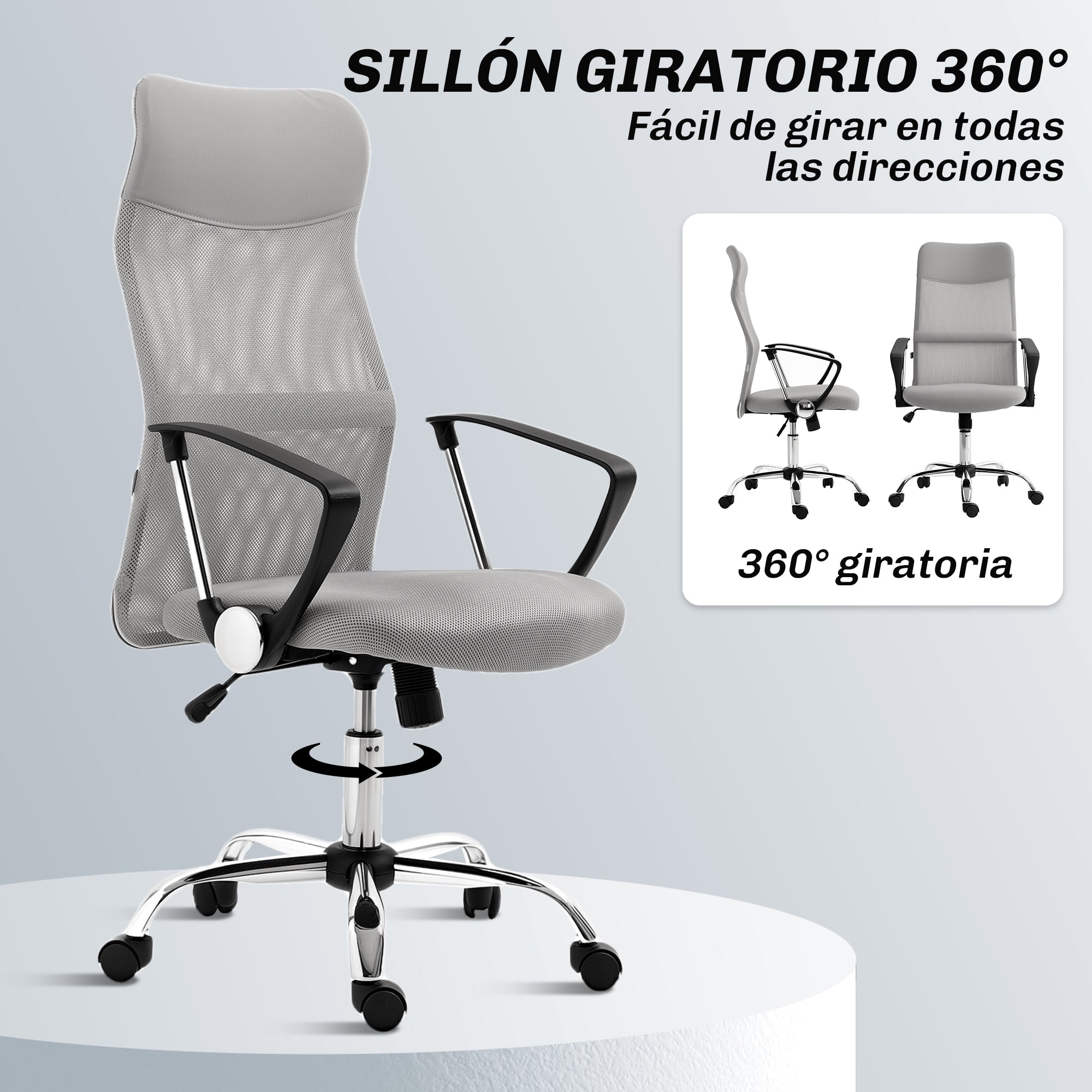 Mesh Office Chair Reclining Swivel Desk Chair with Adjustable Height Breathable Back and Seat Load 120 kg for Study Light Gray