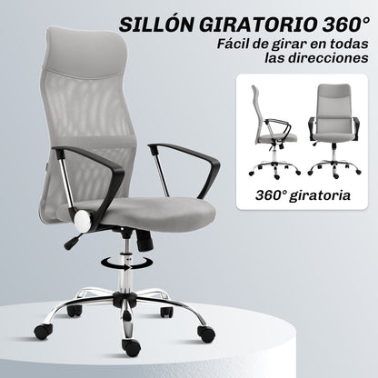 Mesh Office Chair Reclining Swivel Desk Chair with Adjustable Height Breathable Back and Seat Load 120 kg for Study Light Gray