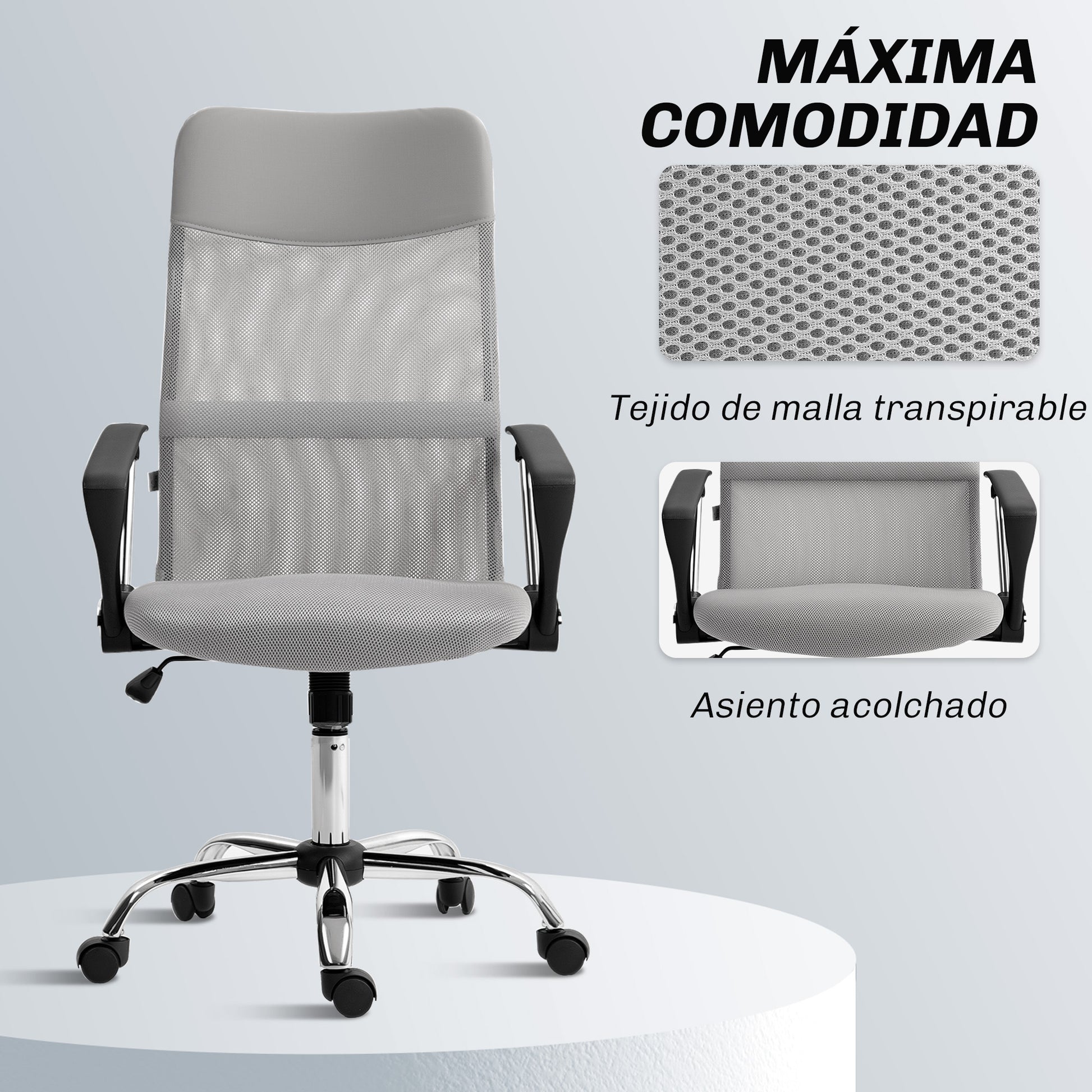 Mesh Office Chair Reclining Swivel Desk Chair with Adjustable Height Breathable Back and Seat Load 120 kg for Study Light Gray