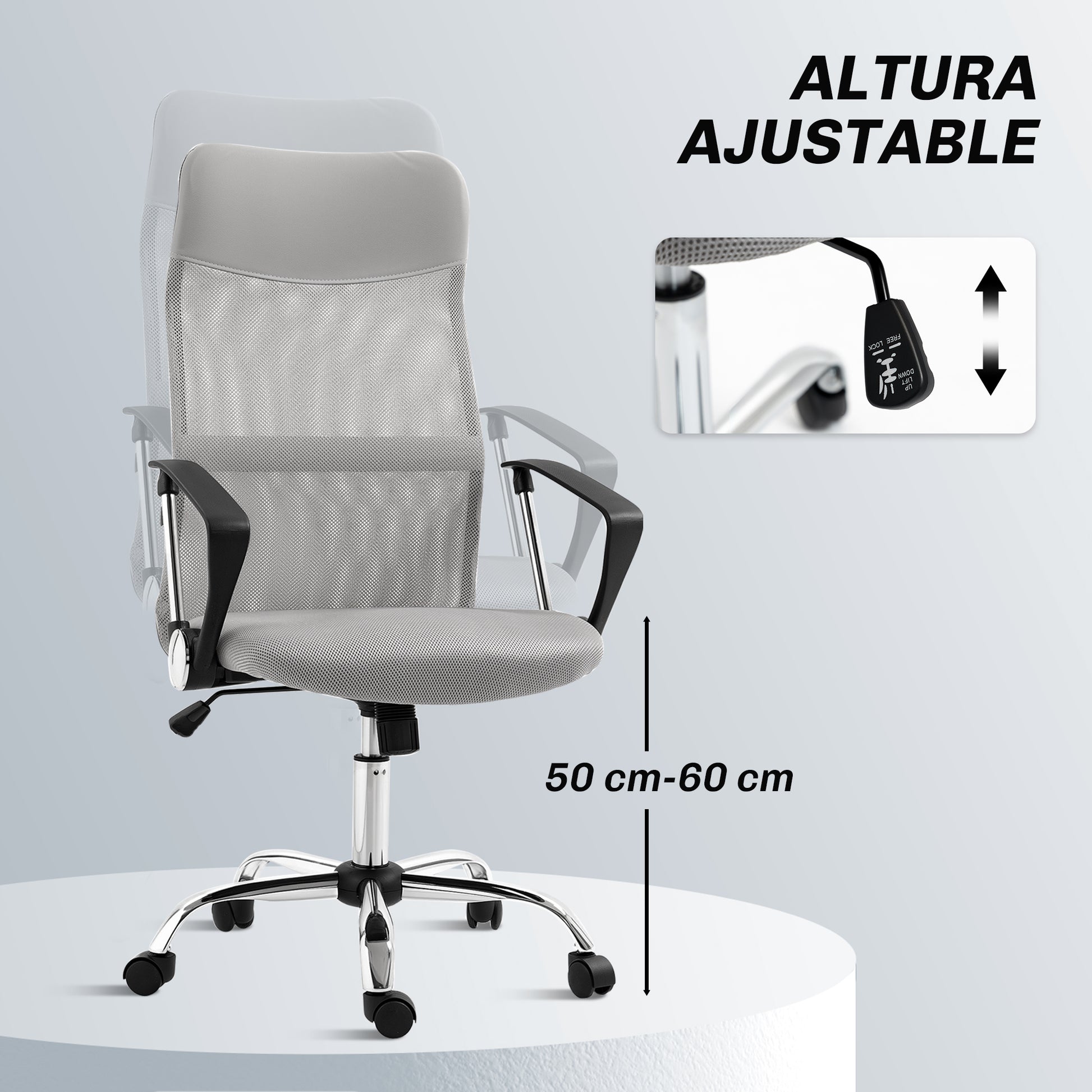 Mesh Office Chair Reclining Swivel Desk Chair with Adjustable Height Breathable Back and Seat Load 120 kg for Study Light Gray