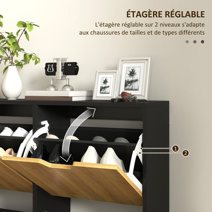 Shoe Cabinet with 4 Folding Doors, Shoe Storage Cabinet for 16 Pairs, with Adjustable Shelf, Wooden Legs, Shoe Organizer, Large Capacity for Hallway, Entryway, 95 x 26 x 95 cm, Black