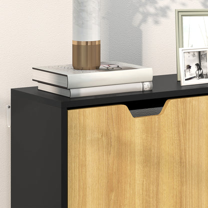 Shoe Cabinet with 4 Folding Doors, Shoe Storage Cabinet for 16 Pairs, with Adjustable Shelf, Wooden Legs, Shoe Organizer, Large Capacity for Hallway, Entryway, 95 x 26 x 95 cm, Black