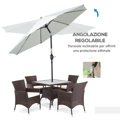 Garden Umbrella Tilted on 3 Angles with Crank, Outdoor Umbrella with 8 Aluminum Ribs and 180g/㎡ Polyester, for Yard, Terrace, and Balcony, Cream