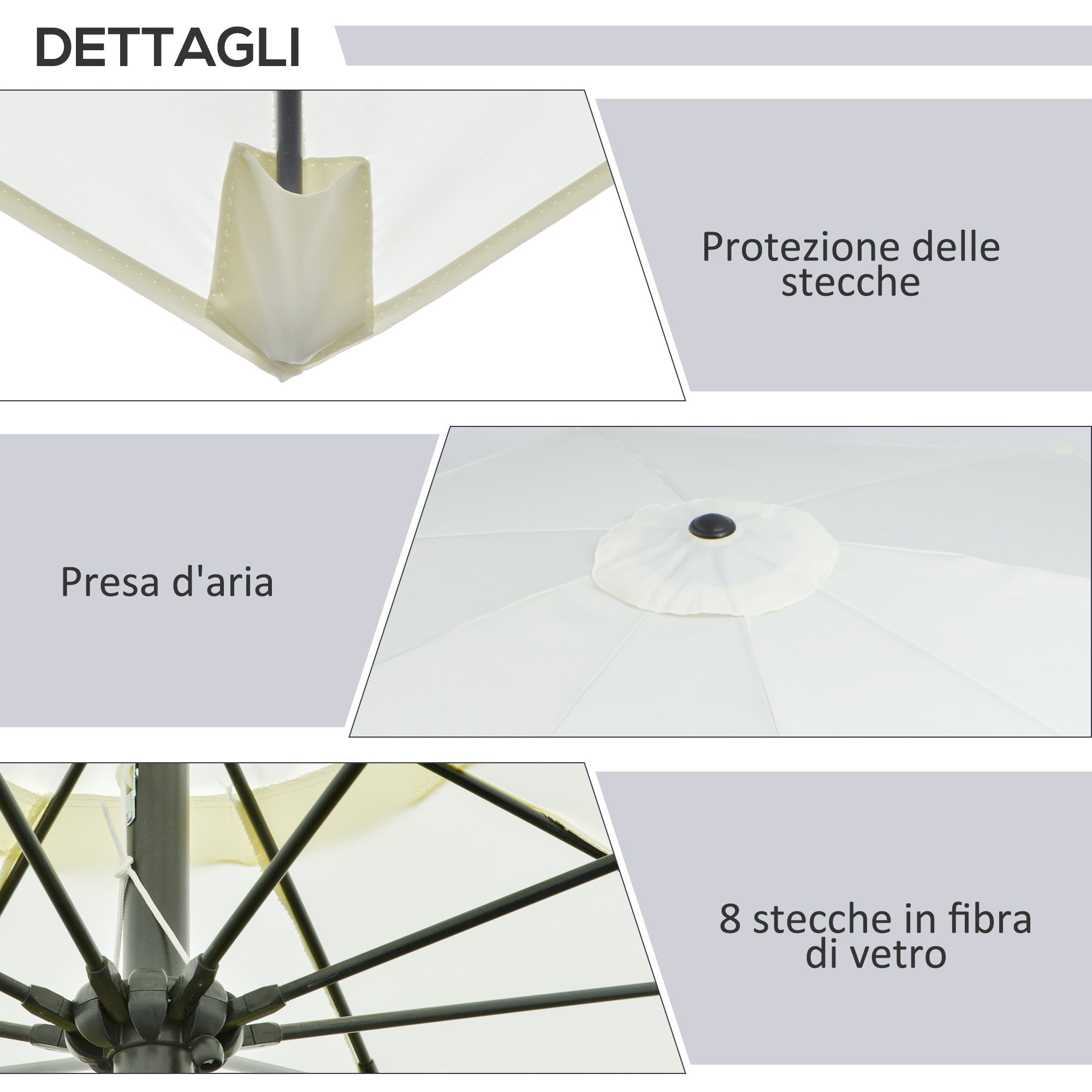 Garden Umbrella Tilted on 3 Angles with Crank, Outdoor Umbrella with 8 Aluminum Ribs and 180g/㎡ Polyester, for Yard, Terrace, and Balcony, Cream