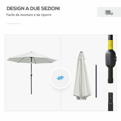 Garden Umbrella Tilted on 3 Angles with Crank, Outdoor Umbrella with 8 Aluminum Ribs and 180g/㎡ Polyester, for Yard, Terrace, and Balcony, Cream