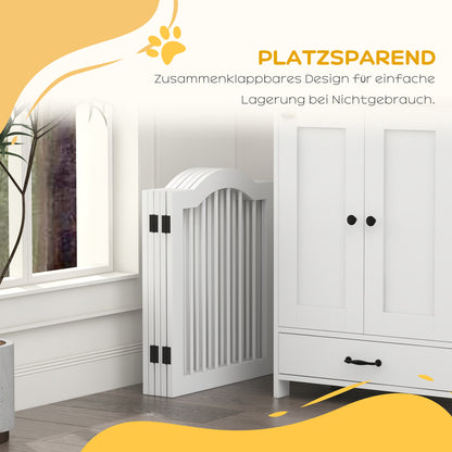 Dog Barrier Gate 5-Panel, 254.5 x 61 cm Foldable Dog Gate with Door, Door Barrier Gate with 2 Support Feet, Freestanding Stair Gate for Kitchen, Hallway, White