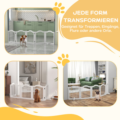 Dog Barrier Gate 5-Panel, 254.5 x 61 cm Foldable Dog Gate with Door, Door Barrier Gate with 2 Support Feet, Freestanding Stair Gate for Kitchen, Hallway, White
