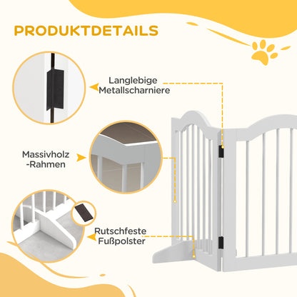 Dog Barrier Gate 5-Panel, 254.5 x 61 cm Foldable Dog Gate with Door, Door Barrier Gate with 2 Support Feet, Freestanding Stair Gate for Kitchen, Hallway, White