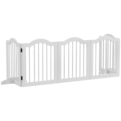 Dog Barrier Gate 5-Panel, 254.5 x 61 cm Foldable Dog Gate with Door, Door Barrier Gate with 2 Support Feet, Freestanding Stair Gate for Kitchen, Hallway, White