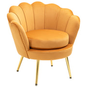 Armchair Upholstered Shell-shaped Relaxing Chair with Metal Legs, Vanity Stool with Velvet Look, for Bedroom Living Room, Yellow