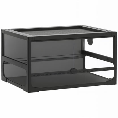 Raised Foldable Reptile Terrarium 24 x 18 x 13 in (60 x 45 x 32 cm) — Tempered Glass, Lockable Lid, Feeding Door, Mesh Ventilation, 360° View