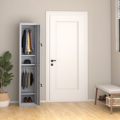 Metal Cabinet Locker with 2 Compartments, Lockable Storage Cabinet with 2 Keys, 4 Shelves, 38 x 46 x 180 cm, Gray