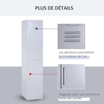 Metal Cabinet Locker with 2 Compartments, Lockable Storage Cabinet with 2 Keys, 4 Shelves, 38 x 46 x 180 cm, Gray