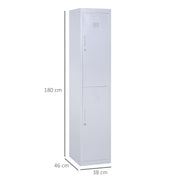 Metal Cabinet Locker with 2 Compartments, Lockable Storage Cabinet with 2 Keys, 4 Shelves, 38 x 46 x 180 cm, Gray