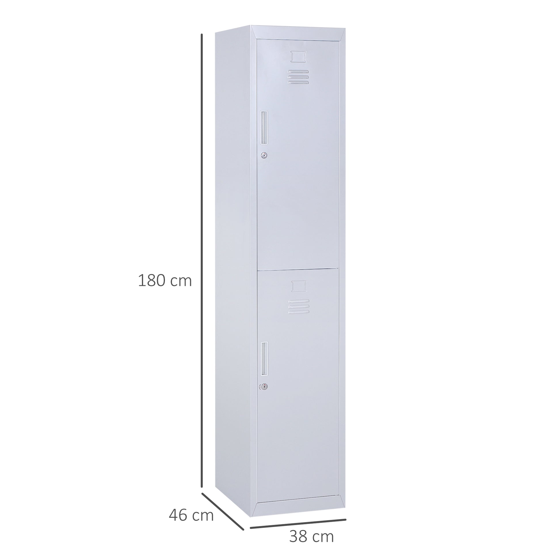 Metal Cabinet Locker with 2 Compartments, Lockable Storage Cabinet with 2 Keys, 4 Shelves, 38 x 46 x 180 cm, Gray