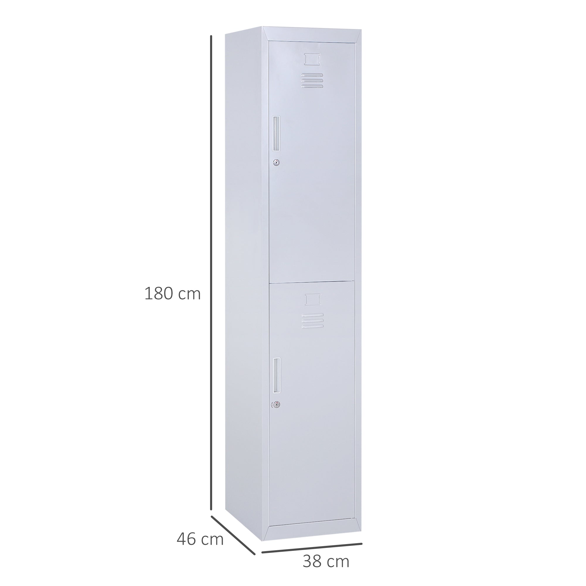 Metal Cabinet Locker with 2 Compartments, Lockable Storage Cabinet with 2 Keys, 4 Shelves, 38 x 46 x 180 cm, Gray