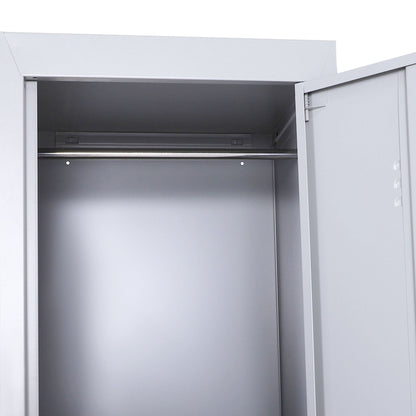 Metal Cabinet Locker with 2 Compartments, Lockable Storage Cabinet with 2 Keys, 4 Shelves, 38 x 46 x 180 cm, Gray