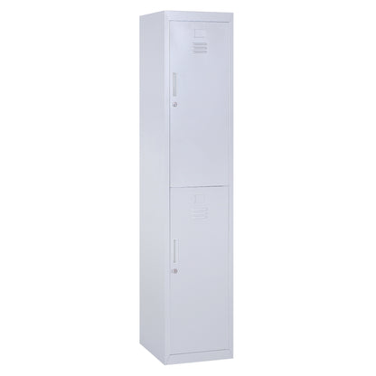 Metal Cabinet Locker with 2 Compartments, Lockable Storage Cabinet with 2 Keys, 4 Shelves, 38 x 46 x 180 cm, Gray