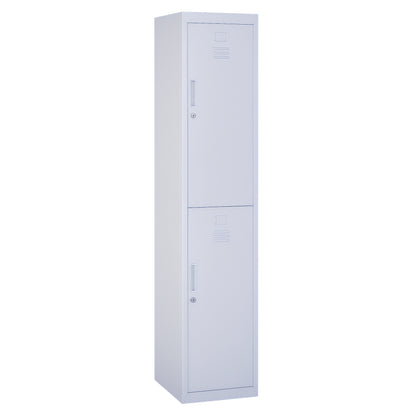 Metal Cabinet Locker with 2 Compartments, Lockable Storage Cabinet with 2 Keys, 4 Shelves, 38 x 46 x 180 cm, Gray