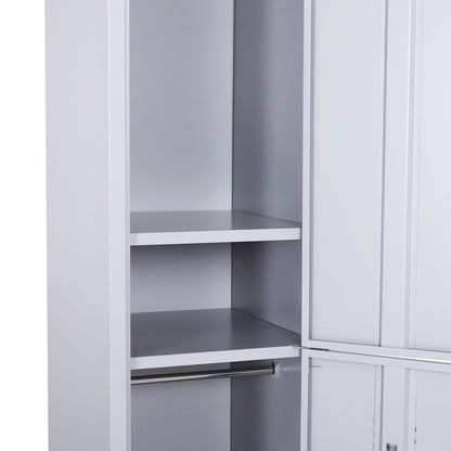 Metal Cabinet Locker with 2 Compartments, Lockable Storage Cabinet with 2 Keys, 4 Shelves, 38 x 46 x 180 cm, Gray