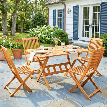 5-Piece Folding Acacia Wood Garden Dining Set – FSC-Certified, Slatted Table + 4 Foldable Chairs, Weather-Resistant (Natural)