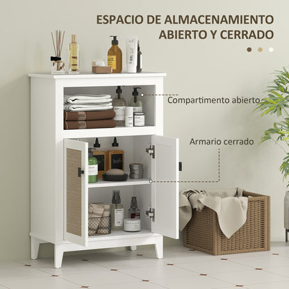 Bathroom Storage Cabinet with 2 Doors with Rattan Fronts Bathroom Cabinet with Adjustable Shelf and Open Compartment 60x30x90 cm White